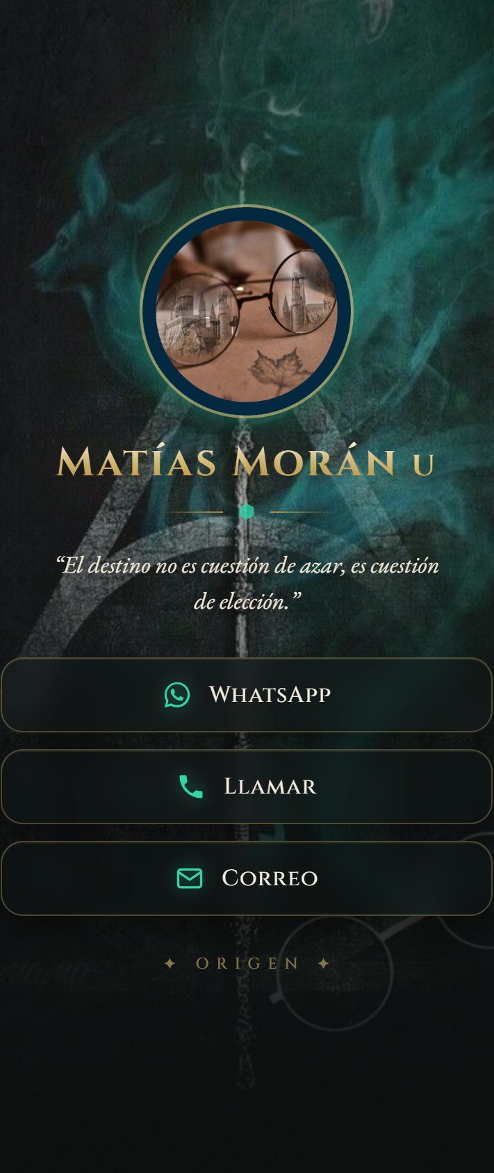 Tarjeta ORIGEN Signature real de Matías Morán, estudiante, con una estética personal y artística