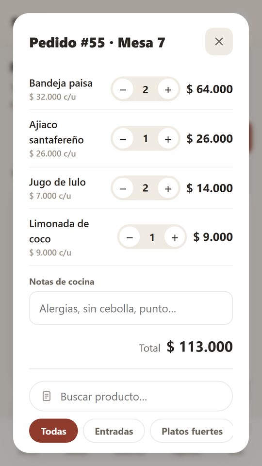 El pedido se toma en la mesa